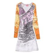 Grijze V-hals Lange Mouw Jurk Diesel , Multicolor , Dames