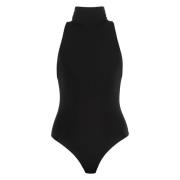 Crêpe Bodysuit met Opstaande Kraag Andamane , Black , Dames