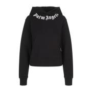 Zwarte katoenen hoodie met wit logo Palm Angels , Black , Dames