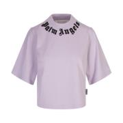 Lila Logo T-shirt Zacht Katoen Palm Angels , Purple , Dames