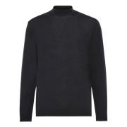 Mock Polo Neck Jumper in superfijne merinowol Boggi Milano , Black , H...