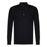 Zwarte Merino Wol Polo Shirt Low Brand , Black , Heren