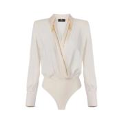 Georgette en satijnen bodyshirt met rits Elisabetta Franchi , Beige , ...