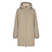 Beige Waterdichte Gewatteerde Jas met Capuchon K-Way , Beige , Dames