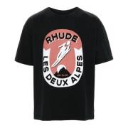 Zwarte Jersey T-shirt met Logo Print Rhude , Black , Heren