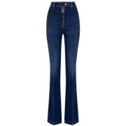 Stretch katoenen uitlopende jeans met ribbels Elisabetta Franchi , Blu...