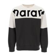 Melange Crew-Neck T-Shirt met Flocked Logo Isabel Marant , Black , Her...