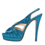 Pre-owned Satin sandals Christian Louboutin Pre-owned , Blue , Dames