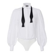 Katoenen popeline body shirt met open vlinderdas Elisabetta Franchi , ...