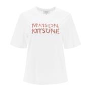 Geborduurd Woodland Alphabet T-shirt Maison Kitsuné , White , Dames