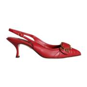 Rode Leren Slingback Hakken met Gesp Dolce & Gabbana , Red , Dames