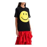 Smiley Face Patch Crew Neck T-Shirt Moschino , Black , Dames