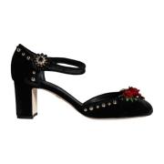 Zwarte Velvet Rose Enkelband Pumps Dolce & Gabbana , Black , Dames