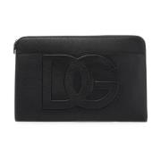 Gestanste Logo Leren Pouch Dolce & Gabbana , Black , Dames