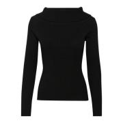 Off-Shoulder Pullover Trui Zwart Diep Kaffe , Black , Dames