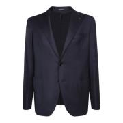 Blauwe Wol Zijde Blazer Tagliatore , Blue , Heren