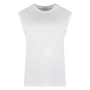 Katoenen T-shirt met Geribbelde Halslijn Agolde , White , Dames