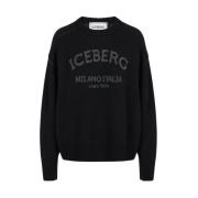 Grijze crew-neck sweater met logo Iceberg , Black , Dames