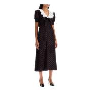 Polka Dot Zijden Midi Jurk Alessandra Rich , Black , Dames