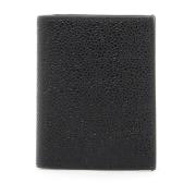 Gehamerd Leren Bifold Kaarthouder Thom Browne , Black , Heren