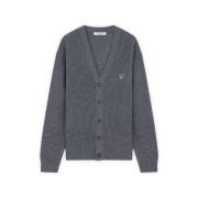 Ribgebreide Cardigan Grijze Sweater Logo Maison Kitsuné , Gray , Heren