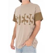 Katoen Logo T-shirt - Beige Ronde Hals Korte Mouw Guess , Beige , Here...