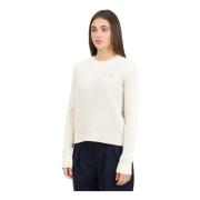 Beige Crewneck Sweater met Vlechtpatroon Tommy Jeans , White , Dames