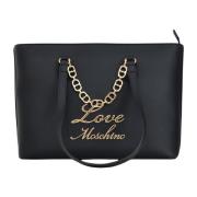 Zwarte Shopper Tas met Gouden Ketting Love Moschino , Black , Dames