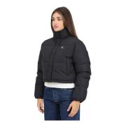 Zwarte Puffer Crop Jas met Hoge Kraag Calvin Klein Jeans , Black , Dam...