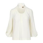 Zijden Crepé Chine Blouse met Juweelknoop Simona Corsellini , White , ...