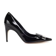 Zwarte Leren Pumps Met Puntige Neus Sergio Rossi , Black , Dames