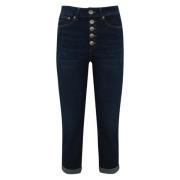 Denim Cropped Loose Fit Broek Dondup , Blue , Dames