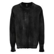 Geribbelde Crew Neck Sweaters Avant Toi , Black , Heren