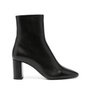 Zwarte Leren Enkellaarzen Saint Laurent , Black , Dames