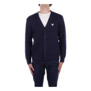 Blauwe Cardigan Sweater Logo Voorkant Knoop Guess , Blue , Heren