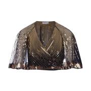 Gouden Metallic Crop Top met V-hals Paco Rabanne , Yellow , Dames