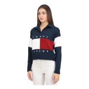 Blauwe V-hals trui met rugby kraag Tommy Jeans , Blue , Dames