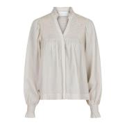 Katoenen Voile Smock Blouse Neo Noir , Beige , Dames