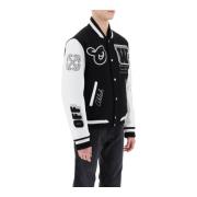 Varsity Bomber Jacket met leren mouwen Off White , Multicolor , Heren