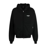 Zwarte Katoenen Logo Rits Hoodie Represent , Black , Heren