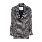 Houndstooth Wollen Jas Blauw/Bruin Forte Forte , Gray , Dames