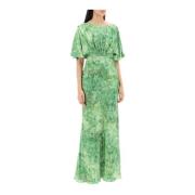 Groene Kwaststreek Zijden Maxi Jurk Saloni , Green , Dames