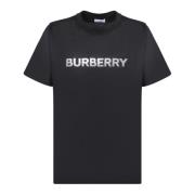 Zwart T-shirt met iconische logo print Burberry , Black , Dames