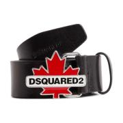 Zwarte leren riem met geëmailleerde gesp Dsquared2 , Black , Heren