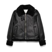 Zwarte Faux Leren Shearling Jas Dunst , Black , Dames