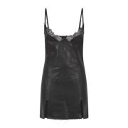 Zwarte Geborduurde Leren Jurk Blumarine , Black , Dames