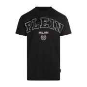 Zwart Crewneck T-shirt met Strass Logo Philipp Plein , Black , Heren