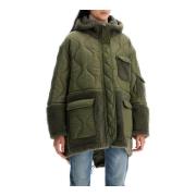 Oversized Shearling en Nylon Parka Blancha , Green , Dames