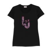 Zwart Strass Versierde Crew Neck T-shirt Liu Jo , Black , Dames