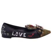 Zwarte leren kalfsleren pumps met logoprint Dolce & Gabbana , Black , ...